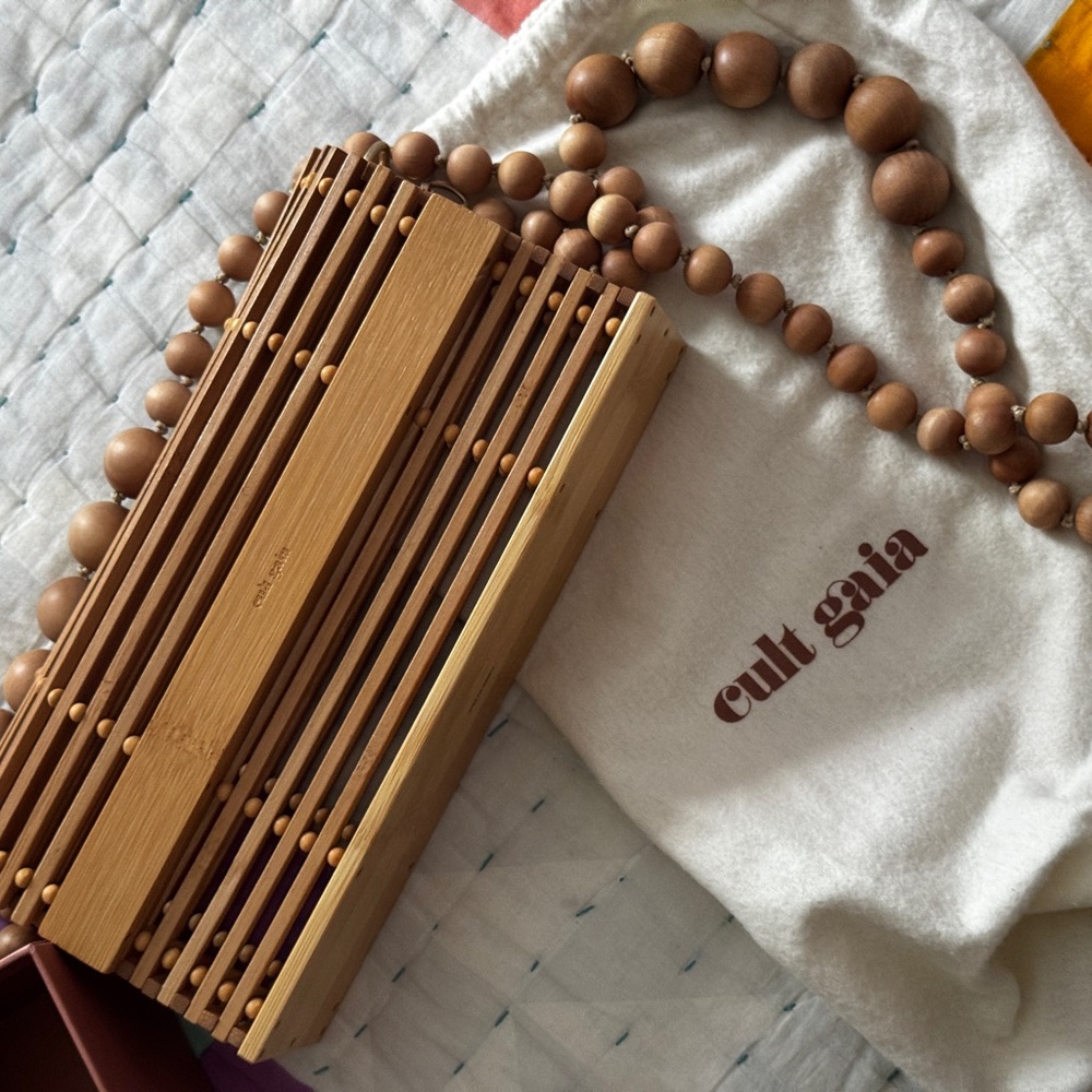 Cult Gaia Bamboo Clutch with Wooden Bead Strap